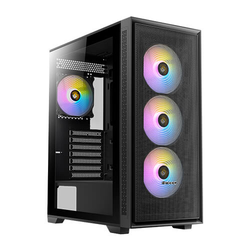  <b>Mid-Tower Case</b>: Antec AX81 Elite - Black<BR>4x 120mm ARGB Fans, 1x USB 3.0 + 2x USB 2.0, 1x Headphone/Mic Combo, Tempered Glass Side Panel, Supports: E-ATX*, ATX, mATX, mini-ITX  